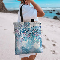 Aotearoa Maori Koru Curves Tote Bag Aqua Paua Shell