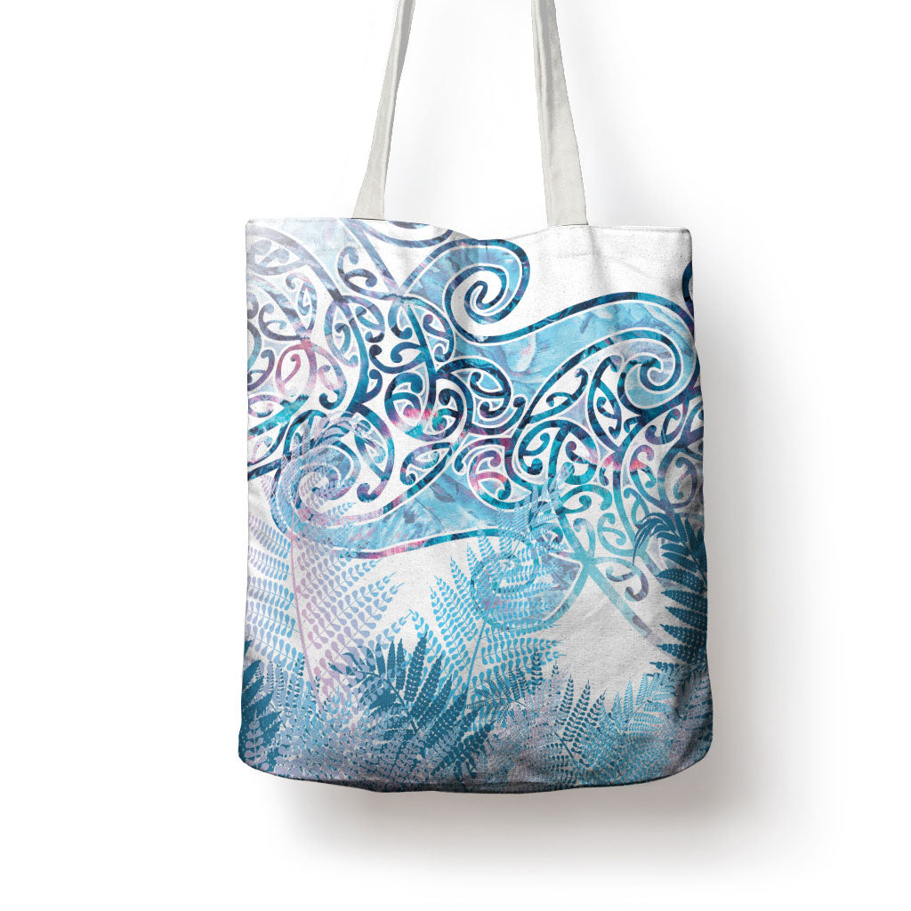 Aotearoa Maori Koru Curves Tote Bag Aqua Paua Shell