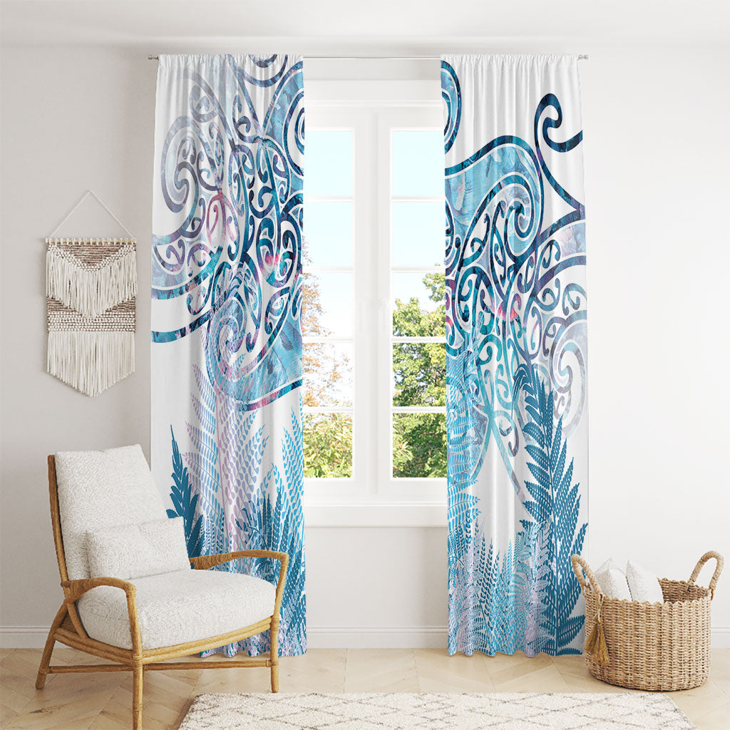 Aotearoa Maori Koru Curves Window Curtain Aqua Paua Shell