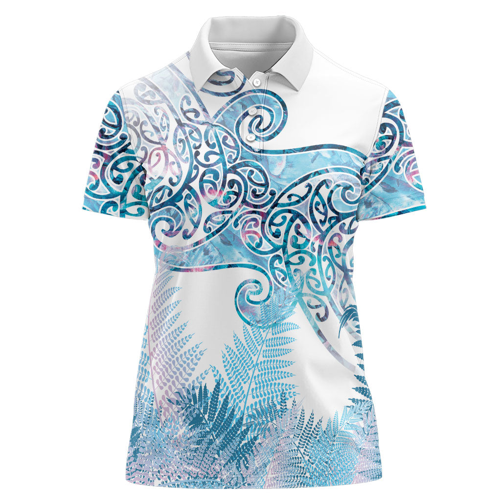 Aotearoa Maori Koru Curves Women Polo Shirt Aqua Paua Shell