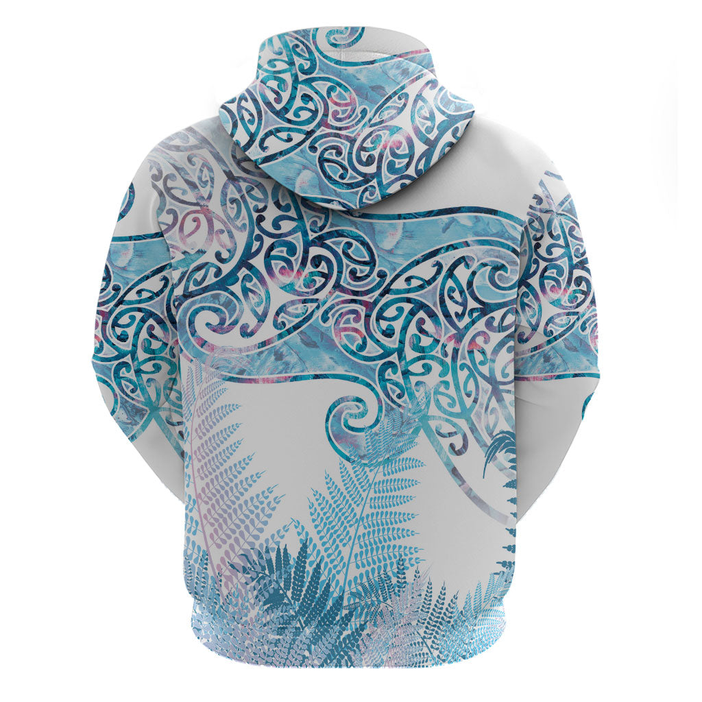 Aotearoa Maori Koru Curves Zip Hoodie Aqua Paua Shell LT7 - Polynesian Pride