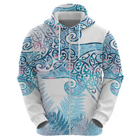 Aotearoa Maori Koru Curves Zip Hoodie Aqua Paua Shell LT7 - Polynesian Pride