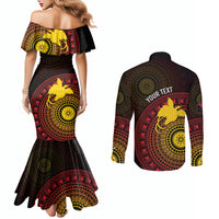 Papua New Guinea Independence Personalized Couples Matching Mermaid Dress and Long Sleeve Button Shirt Tapa Circle