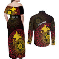 Papua New Guinea Independence Personalized Couples Matching Off Shoulder Maxi Dress and Long Sleeve Button Shirt Tapa Circle