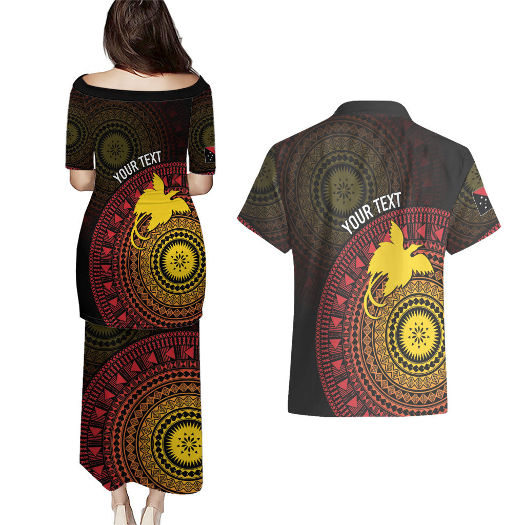 Papua New Guinea Independence Personalized Couples Matching Puletasi and Hawaiian Shirt Tapa Circle
