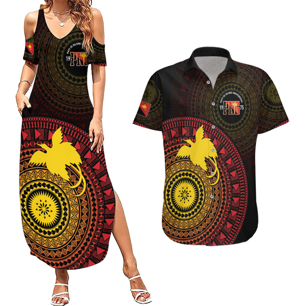 Papua New Guinea Independence Personalized Couples Matching Summer Maxi Dress and Hawaiian Shirt Tapa Circle