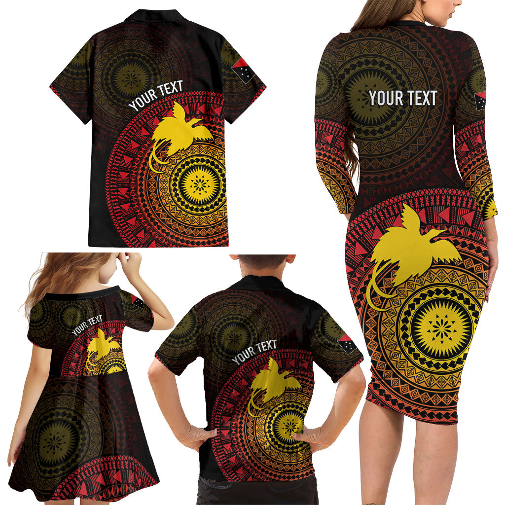 Papua New Guinea Independence Personalized Family Matching Long Sleeve Bodycon Dress and Hawaiian Shirt Tapa Circle