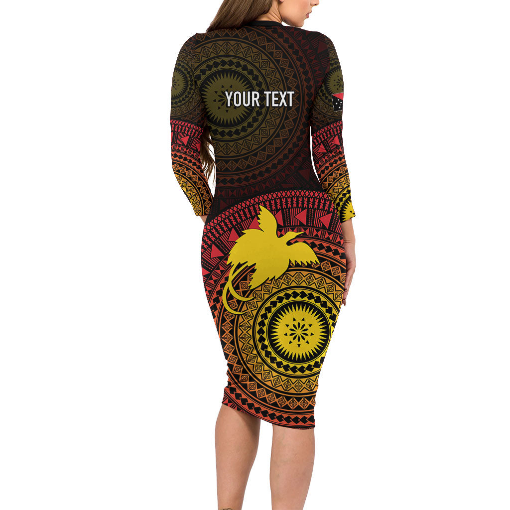 Papua New Guinea Independence Personalized Family Matching Long Sleeve Bodycon Dress and Hawaiian Shirt Tapa Circle