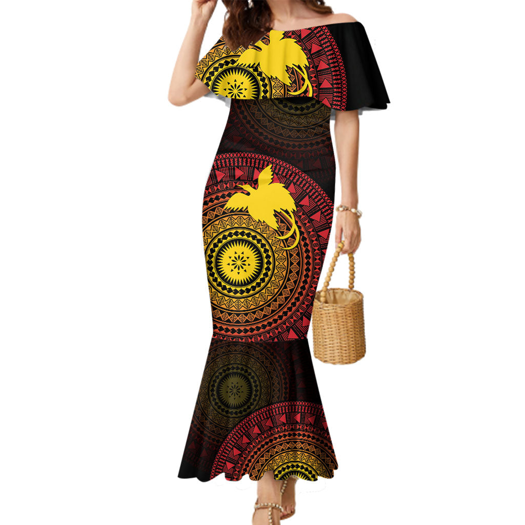 Papua New Guinea Independence Personalized Family Matching Mermaid Dress and Hawaiian Shirt Tapa Circle