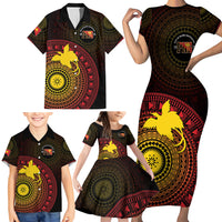 Papua New Guinea Independence Personalized Family Matching Short Sleeve Bodycon Dress and Hawaiian Shirt Tapa Circle