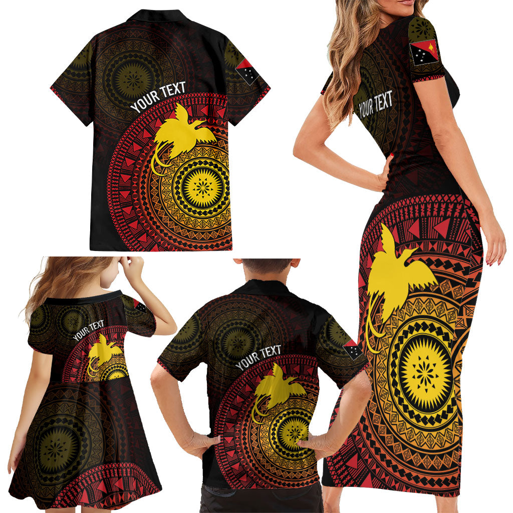 Papua New Guinea Independence Personalized Family Matching Short Sleeve Bodycon Dress and Hawaiian Shirt Tapa Circle