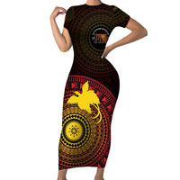 Papua New Guinea Independence Personalized Family Matching Short Sleeve Bodycon Dress and Hawaiian Shirt Tapa Circle
