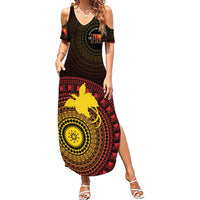 Papua New Guinea Independence Personalized Family Matching Summer Maxi Dress and Hawaiian Shirt Tapa Circle