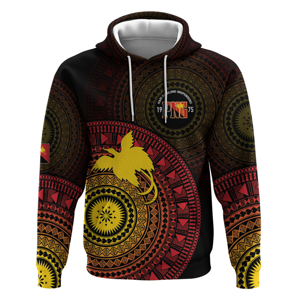 Papua New Guinea Independence Personalized Hoodie Tapa Circle LT7 Pullover Hoodie Black - Polynesian Pride