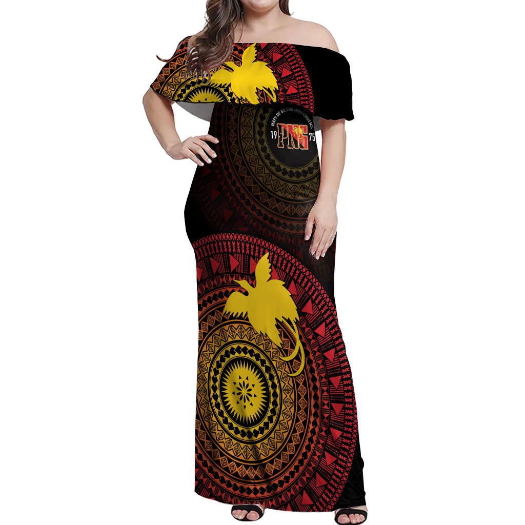 Papua New Guinea Independence Personalized Off Shoulder Maxi Dress Tapa Circle