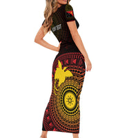 Papua New Guinea Independence Personalized Short Sleeve Bodycon Dress Tapa Circle