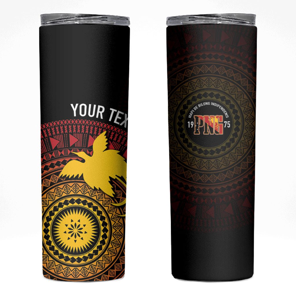 Papua New Guinea Independence Personalized Skinny Tumbler Tapa Circle LT7 Black - Polynesian Pride