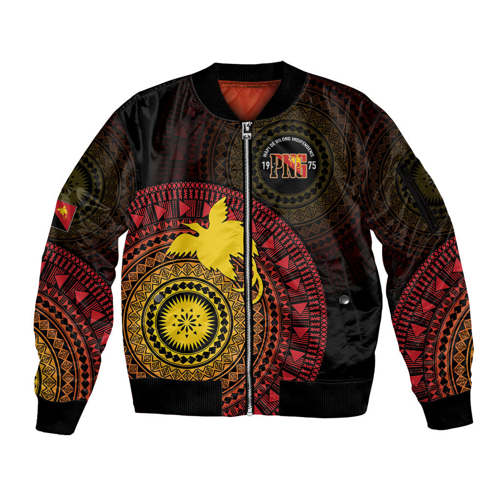 Papua New Guinea Independence Personalized Sleeve Zip Bomber Jacket Tapa Circle