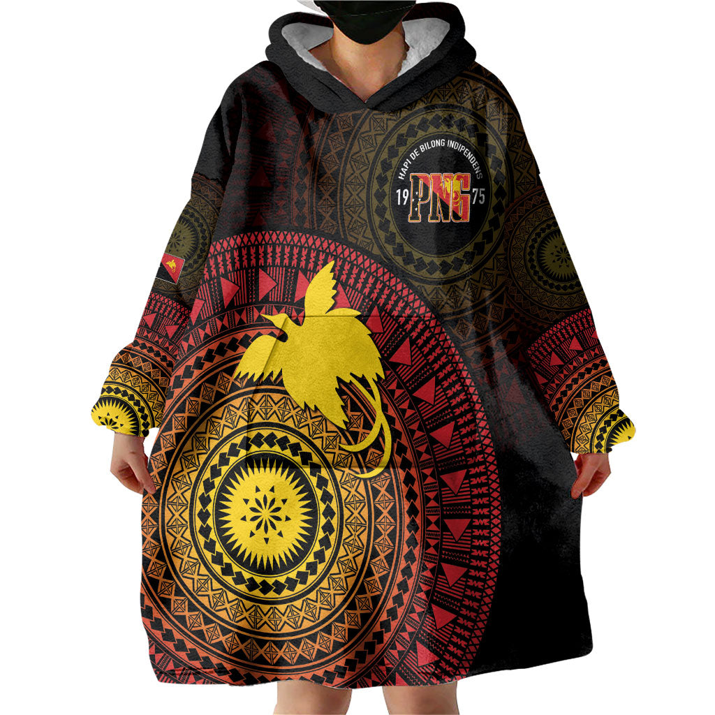 Papua New Guinea Independence Personalized Wearable Blanket Hoodie Tapa Circle