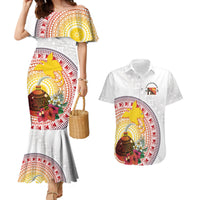 Hapi De Bilong Indipendens Papua New Guinea Couples Matching Mermaid Dress and Hawaiian Shirt PNG Lime Pot