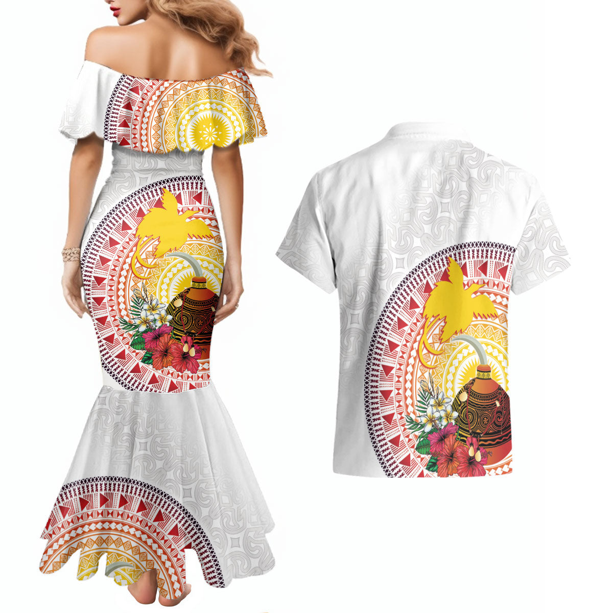 Hapi De Bilong Indipendens Papua New Guinea Couples Matching Mermaid Dress and Hawaiian Shirt PNG Lime Pot