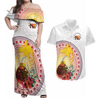 Hapi De Bilong Indipendens Papua New Guinea Couples Matching Off Shoulder Maxi Dress and Hawaiian Shirt PNG Lime Pot