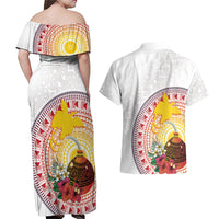 Hapi De Bilong Indipendens Papua New Guinea Couples Matching Off Shoulder Maxi Dress and Hawaiian Shirt PNG Lime Pot