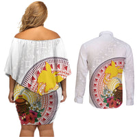Hapi De Bilong Indipendens Papua New Guinea Couples Matching Off Shoulder Short Dress and Long Sleeve Button Shirt PNG Lime Pot