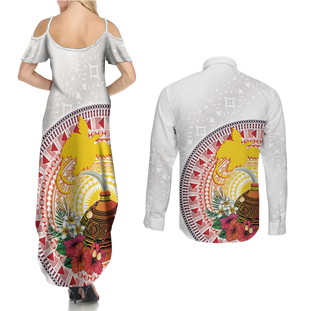 Hapi De Bilong Indipendens Papua New Guinea Couples Matching Summer Maxi Dress and Long Sleeve Button Shirt PNG Lime Pot