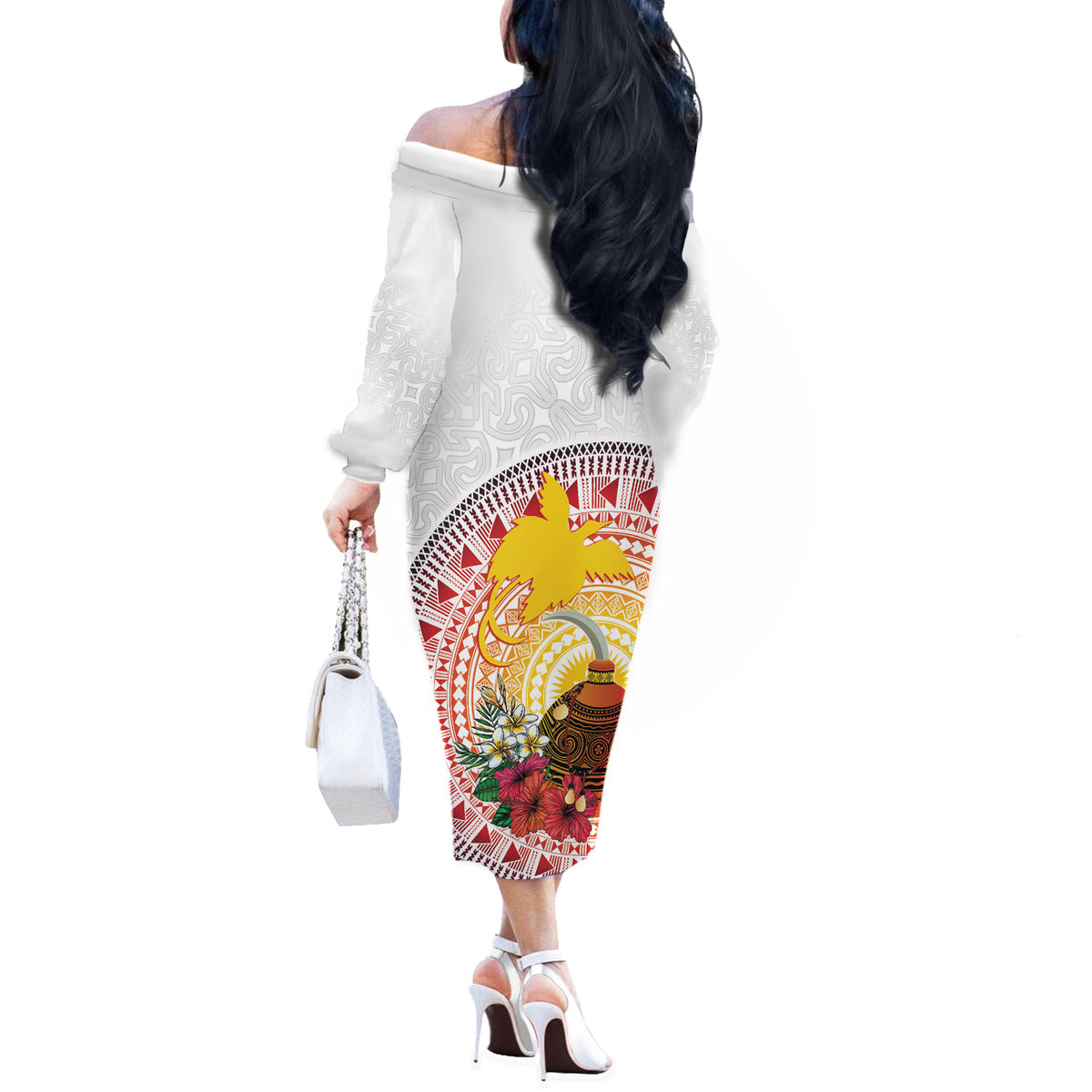 Hapi De Bilong Indipendens Papua New Guinea Off The Shoulder Long Sleeve Dress PNG Lime Pot