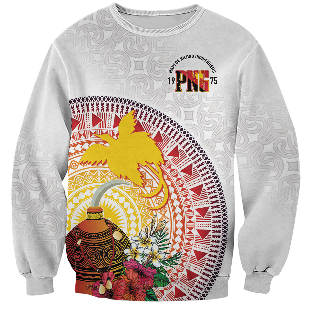 Hapi De Bilong Indipendens Papua New Guinea Sweatshirt PNG Lime Pot LT7 Unisex White - Polynesian Pride