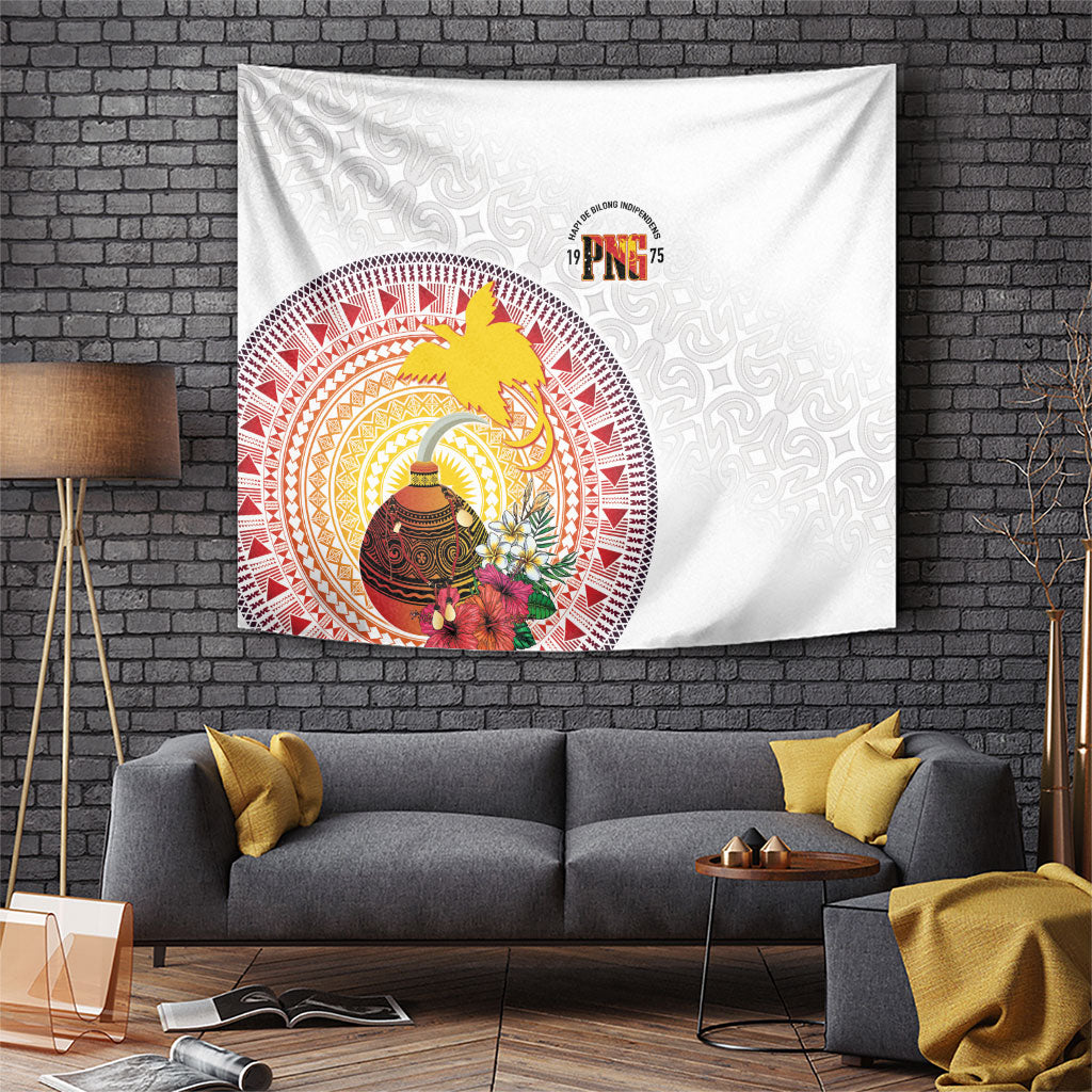 Hapi De Bilong Indipendens Papua New Guinea Tapestry PNG Lime Pot LT7 White - Polynesian Pride