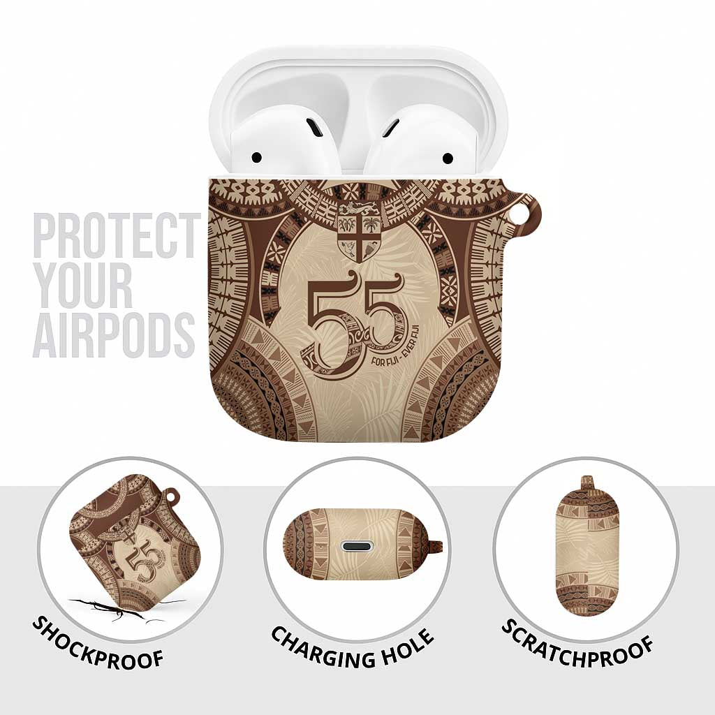 Bula Fiji Day 55th Anniversary Masi Tapa AirPods Case Emerald Jubilee - Beige - Polynesian Pride
