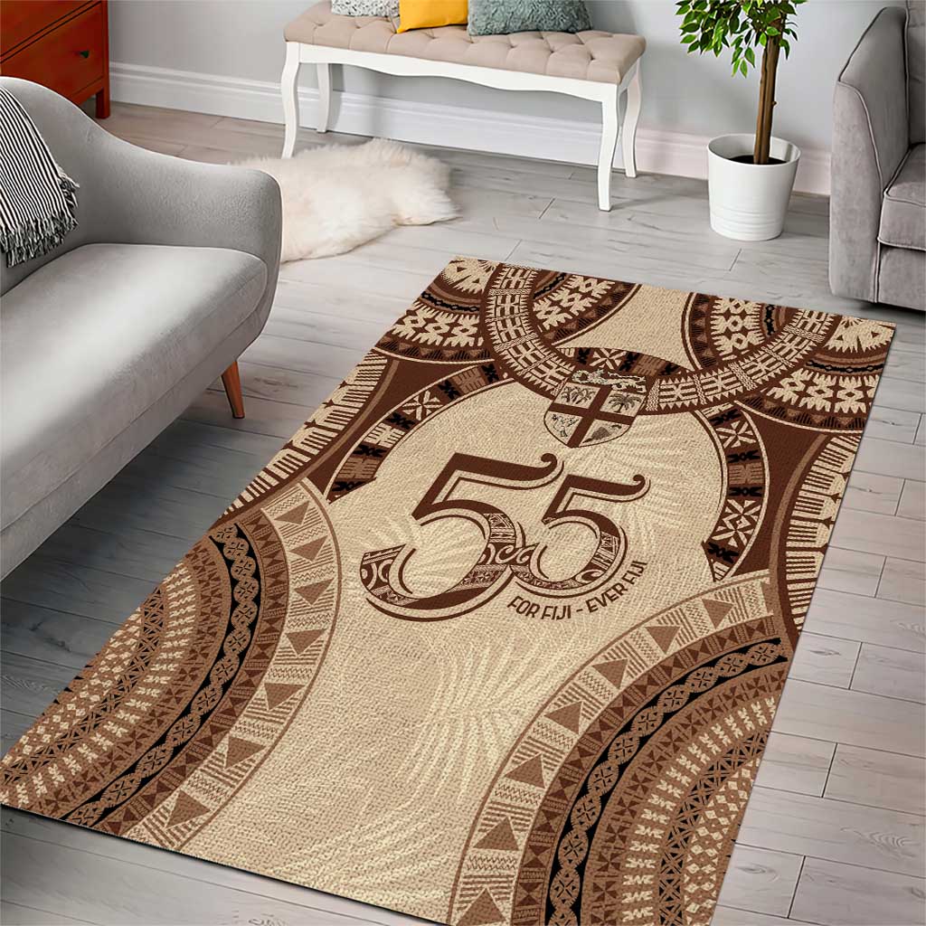 Bula Fiji Day 55th Anniversary Masi Tapa Area Rug Emerald Jubilee - Beige - Polynesian Pride