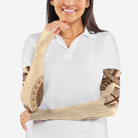 Bula Fiji Day 55th Anniversary Masi Tapa Arm Sleeves Emerald Jubilee - Beige - Polynesian Pride