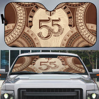 Bula Fiji Day 55th Anniversary Masi Tapa Auto Sun Shade Emerald Jubilee - Beige - Polynesian Pride