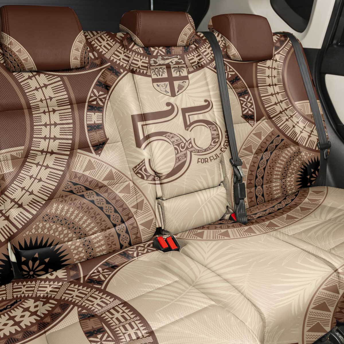 Bula Fiji Day 55th Anniversary Masi Tapa Back Car Seat Cover Emerald Jubilee - Beige - Polynesian Pride