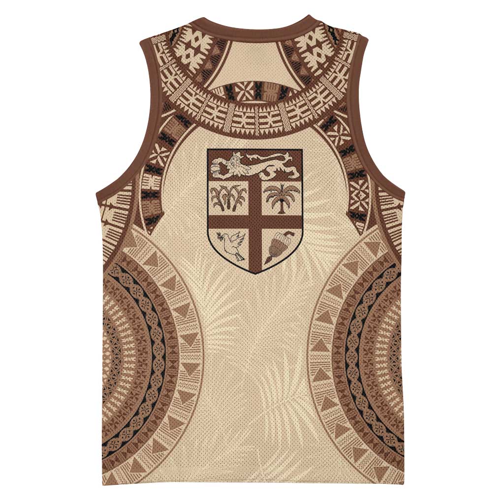 Bula Fiji Day 55th Anniversary Masi Tapa Basketball Jersey Emerald Jubilee - Beige LT7 - Polynesian Pride