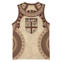 Bula Fiji Day 55th Anniversary Masi Tapa Basketball Jersey Emerald Jubilee - Beige LT7 - Polynesian Pride