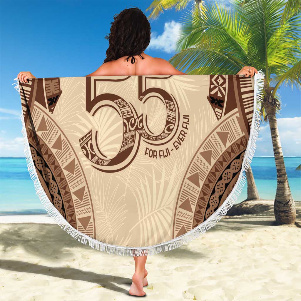 Bula Fiji Day 55th Anniversary Masi Tapa Beach Blanket Emerald Jubilee - Beige - Polynesian Pride