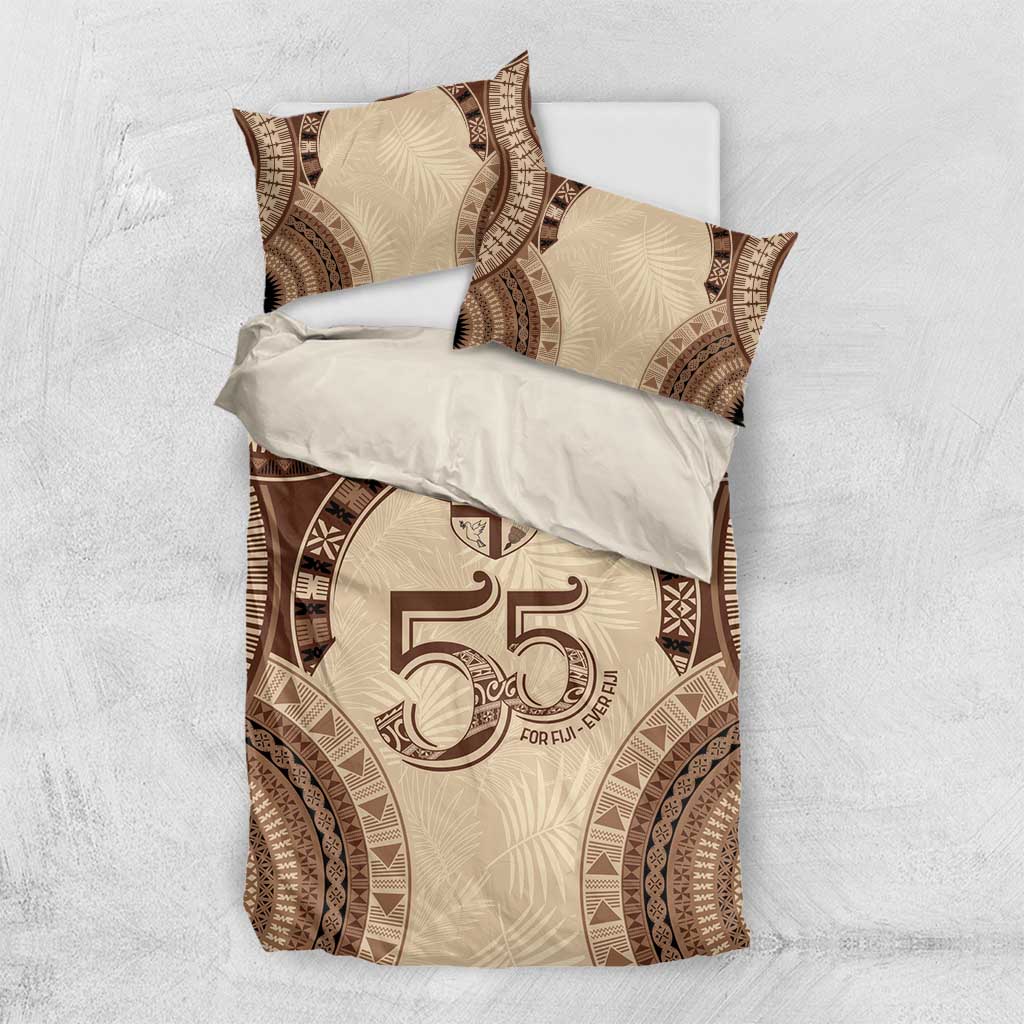 Bula Fiji Day 55th Anniversary Masi Tapa Bedding Set Emerald Jubilee - Beige - Polynesian Pride