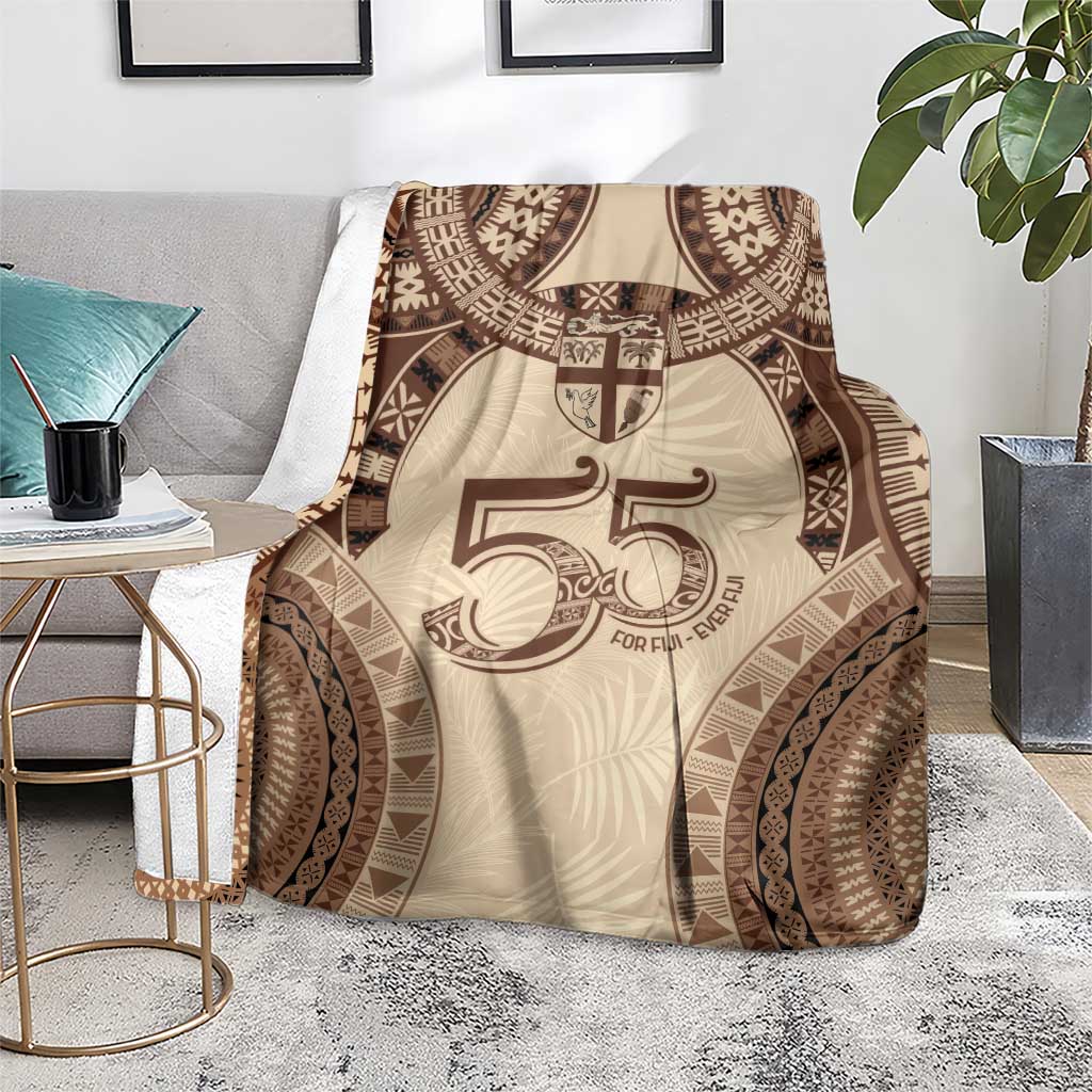 Bula Fiji Day 55th Anniversary Masi Tapa Blanket Emerald Jubilee - Beige - Polynesian Pride