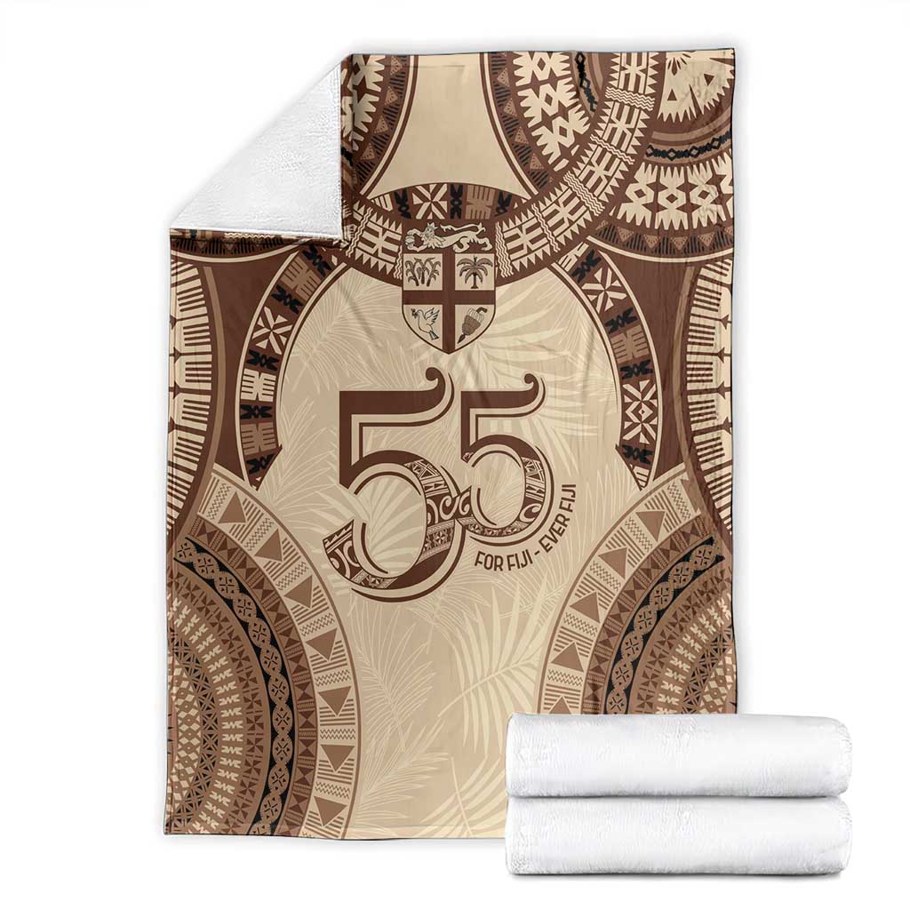 Bula Fiji Day 55th Anniversary Masi Tapa Blanket Emerald Jubilee - Beige - Polynesian Pride