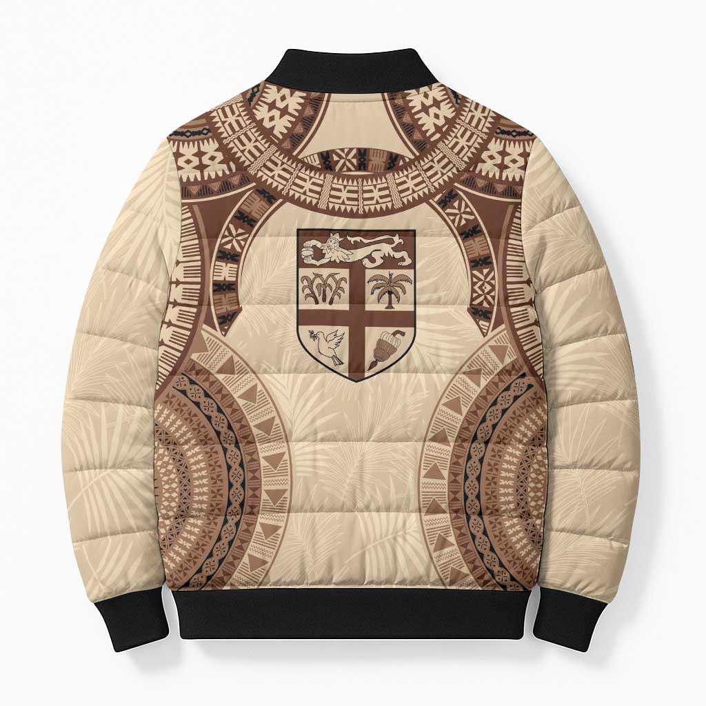 Bula Fiji Day 55th Anniversary Masi Tapa Bomber Puffer Jacket Emerald Jubilee - Beige LT7 - Polynesian Pride