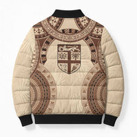Bula Fiji Day 55th Anniversary Masi Tapa Bomber Puffer Jacket Emerald Jubilee - Beige LT7 - Polynesian Pride
