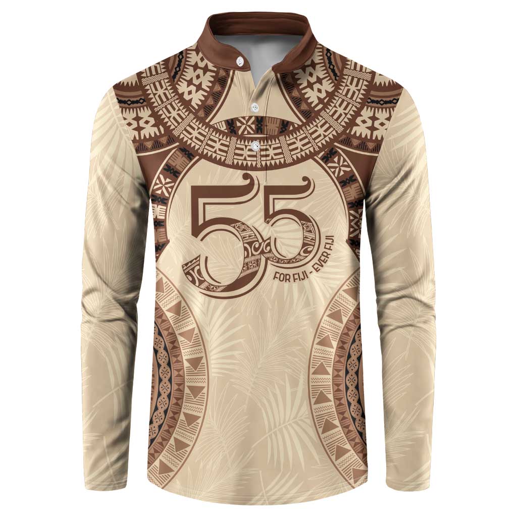 Bula Fiji Day 55th Anniversary Masi Tapa Button Sweatshirt Emerald Jubilee - Beige LT7 Beige - Polynesian Pride