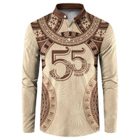 Bula Fiji Day 55th Anniversary Masi Tapa Button Sweatshirt Emerald Jubilee - Beige LT7 Beige - Polynesian Pride