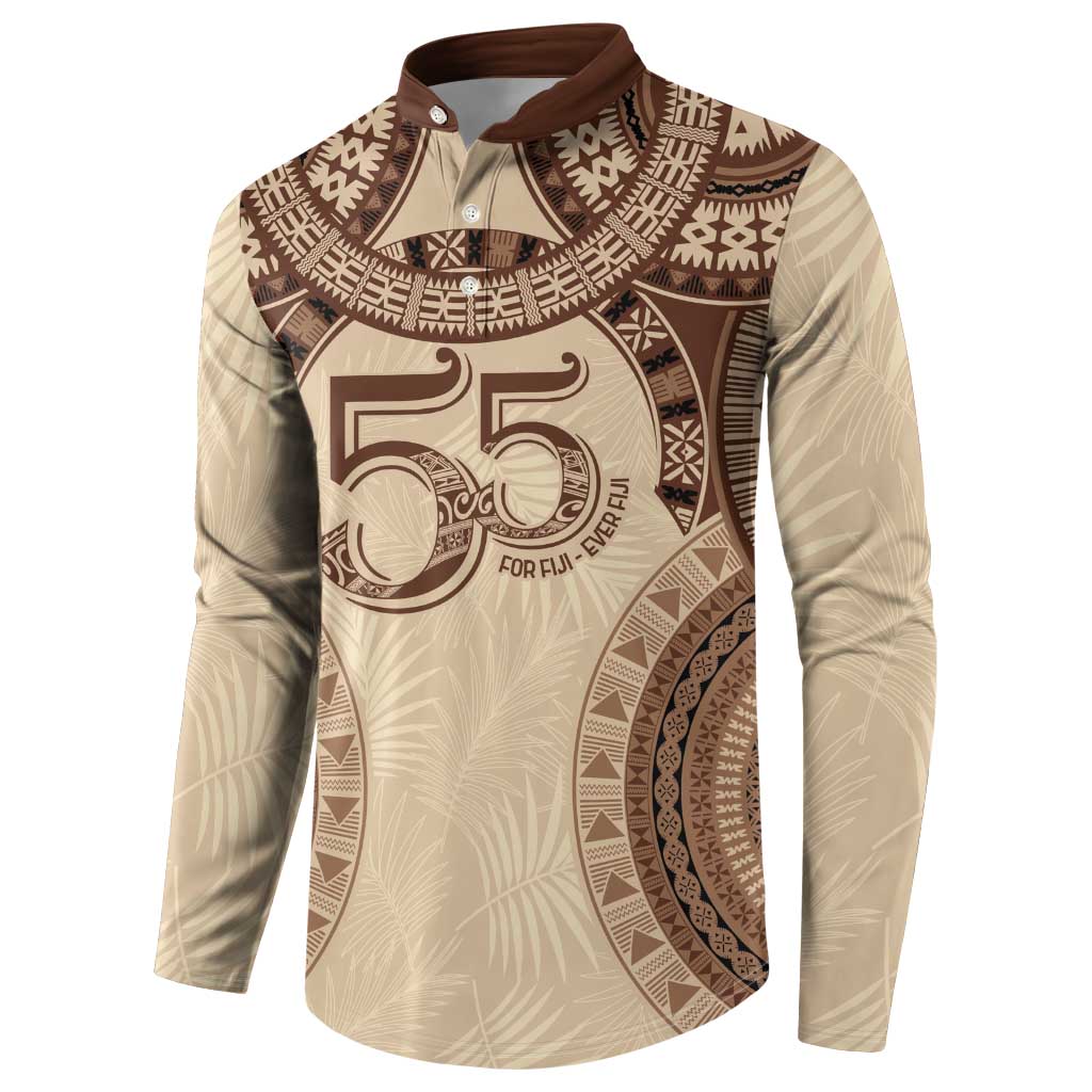 Bula Fiji Day 55th Anniversary Masi Tapa Button Sweatshirt Emerald Jubilee - Beige LT7 - Polynesian Pride