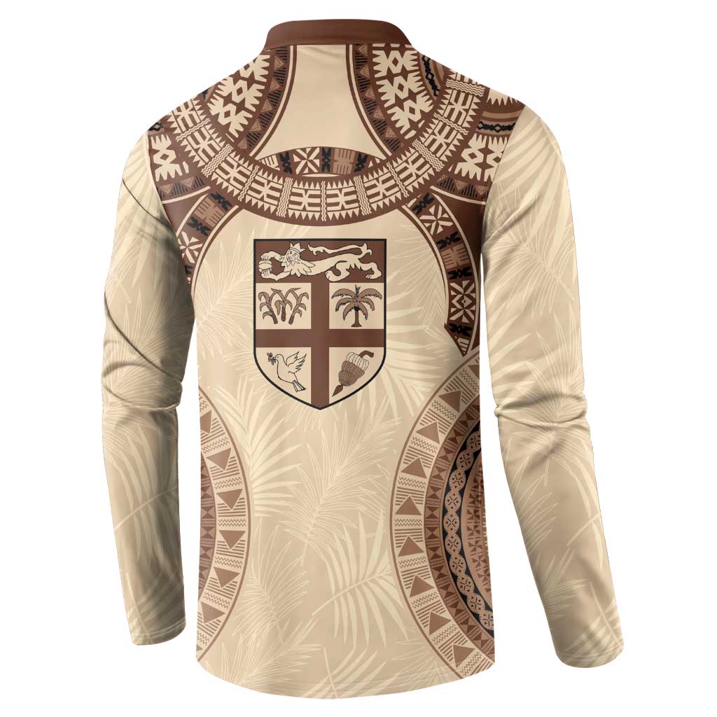 Bula Fiji Day 55th Anniversary Masi Tapa Button Sweatshirt Emerald Jubilee - Beige LT7 - Polynesian Pride