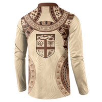 Bula Fiji Day 55th Anniversary Masi Tapa Button Sweatshirt Emerald Jubilee - Beige LT7 - Polynesian Pride